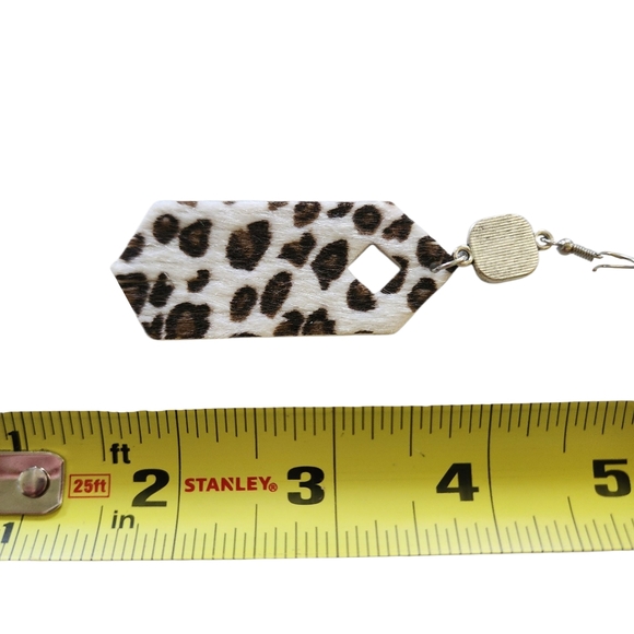 Leopard Faux Fur & turquoise Drop Fringe earrings - Picture 3 of 3